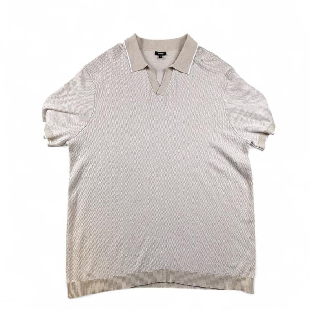 Express Polo Shirt Men’s XXL Cream Textured Knit Short Sleeve Preppy